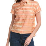 CAbi Camp Shirt 6511 Peach Striped Button Up Short Sleeve Collared Size M Photo 0