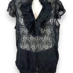Pure Energy Womens Blouse Top Shirt Sheer Lace Ruffled Pullover Black Size 4 Photo 0