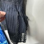 American Vintage Vintage 90s Black Boho Tunic Dress w/ Crochet Lace & Pockets Vintage Boho Black Photo 5