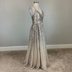 Eliza J Sequined Backless Sleeveless Long Ball Gown Gold Size 8 Formal Dress Photo 2