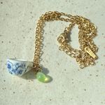 Handmade porcelain tea cup & Czech teardrop unique fun fairy antique style necklace🫖🍃🌀 Photo 2