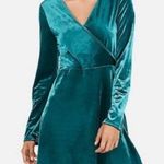 EXPRESS Dress Womens Large Blue Crushed Velvet Surplice Fit & Flare Long Slv Photo 0