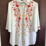 Paparazzi | Light Blue Floral Embroidered Popover Blouse | Medium Photo 0