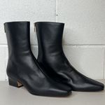 Ann Taylor New solid black Tapered Heel Leather Booties Size 5M zip up square Photo 2