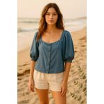 Old Navy  Womens Top Size XL Blue Denim Puff Sleeve Prairie Boho Cottage Milkmaid Photo 1