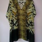 Chiffon Kimono 2X Blouse Boho Ikat Longline Sheer V Neck Swim Cover Black Photo 0