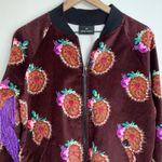 Moon & Nomad Mixed Emotions Velvet Bomber Jacket Burgundy Purple Fringe Medium Photo 10