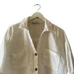 ZARA White Linen Blend Crop Button Up Shirt Boxy Minimalist Bohemian SZ L #1675 Photo 3