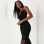 Lulus Sunny Festival Black Ribbed Knit Fringe Midi Dress NWOT Photo 2