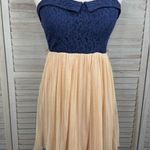 Deb store DEB Strapless Lace & Mesh Mini Sundress Navy/ Oatmeal-9 Photo 0