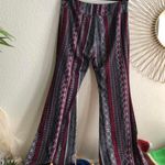 Plus size 2000s red burgundy grey black striped wide leg flare bell bottom pants trousers stretchy #boho western #indie #hippie #gothic #whimsygoth Photo 1