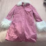 Gap Y2K Pink Trench Coat with White Faux Fur Trim Photo 0