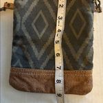 MYRA CROSSBODY BAG DARK GREY/BLUE CANVAS WITH TAN LEATHER TRIM ADJUSTABLE STRAP Gray Photo 8