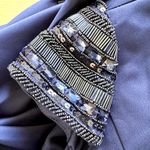 Mac Duggal Jewel Box Evening Dress Midi Beaded Sleeves A Line Navy Blue 14 NWT Photo 2