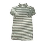 Anthropologie  WHIT Brown Ivory Funnel Neck Dress L Midi Striped Cotton Lagenlook Photo 4