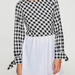 ZARA Gingham Poplin Tunic with Side Slit Black White Size Large Photo 0