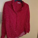 Monki  red & white polka dot button down L Photo 2