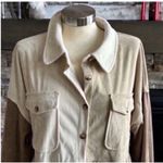 Cream and Tan Peplum Button Down Shirt Size L Photo 10