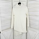 EXPRESS Ribbed Asymmetrical Hem Split Side Long Sweater Cream Large Turtle Neck Photo 6