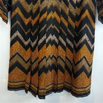Vintage Chevron Patterned Black/Gold/Brown Button Down Pleated Shirt Dress Black Photo 7