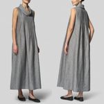 VIVID LINEN SLEEVELESS COWL NECK LONG DRESS XS Gray Photo 1