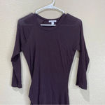 James Perse  Fig Purple Brown Cotton Midi Dress Ruched Scoop Neck Size 1 US Small Photo 3