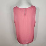 Elle  Pink Swiss Dot Sleeveless Blouse Size Large Pink Semi-Sheer Ruffle Top Photo 4