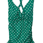 LL Bean Women's Green White Polka Dot One Piece Swimsuit Size 14 UPF Vacation Photo 0