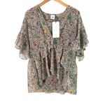 CAbi  Poet Blouse Floral Print Ruffle Sleeve V-Neck‎ Top Medium Photo 1