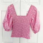Ganni Polka Dot Print Balloon Sleeve Smocked Blouse Photo 0