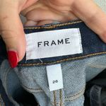 frame denim Le High Straight Solid Dark Wash Raw Step Hem Bronx Chew Size 26 Photo 7