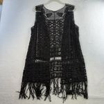 New Mix Cowgirl M Medium Crochet Vest Black Fringe Long Rodeo Whimsigoth Boho Photo 8