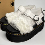 Dr. Martens Voss Heart Fluffy Faux Fur Platform Sandals in White Milled Nappa Photo 0