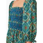 Cara Cara Moroccan Tile Teal Jazzy Midi Dress Size Large Boho Smocked Dress Blue Photo 2