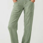 Free People  Big Hit Slouch Pants Green Linen Blend Size Medium Photo 0