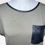 Bar III Olive Faux Leather Pocket Back Zip Tee Stretch Small Photo 1