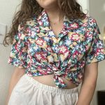 American Vintage Vintage 80s Floral Funky Retro Button Down Shirt Short Sleeve Sz 6 Photo 4