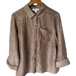 Coldwater Creek Shirt Silk Linen Blend Size L Brown ButtonUp Collared Textured Photo 0