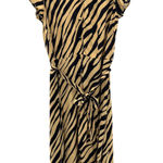Talbots NWT  Women's Size 4 Tan Black Zebra Print V-Neck Midi Shirt‎ Dress Belted Photo 0
