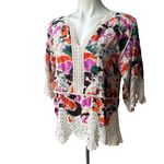 Democracy  3/4 Sleeve V-Notch Neck Scallop Edge Boho Top, Sz Petite M Photo 6
