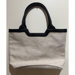 Rachel Zoe NWT Natural Color Linen Canvas, Black Vegan Handles & Trim Purse Photo 4