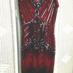 Unique Vintage Red Black Sequin Fringe Flapper Dress 1920s Gatsby Small Photo 0