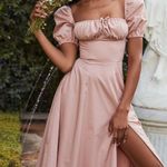 House Of CB Tallulah Blush Puff Sleeve Midi Dress Size Medium Photo 0