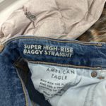 American Eagle Super High Rise Baggy Straight Cargo Pant Jeans Dark Wash Blue Size 4 Photo 2