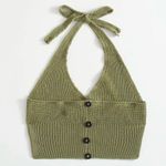 SheIn  MOOSTA Olive Knit Halter Tank Top with Button Detail - Size: Medium Photo 1