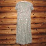 Mac Duggal  Green Multicolor Embroidered V Neck Cap Sleeve Midi Dress 35104 Photo 5