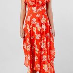 Floral Ruffle Handkerchief Hem Chiffon Maxi Dress Red Photo 2