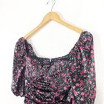 For Love and Lemons Melrose Mini Dress Small Floral Puff Sleeve Ruched Fairy Black Photo 6