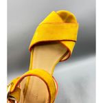 Anthropologie Anthropolgie 37 6.5 Sandals Yellow Suede Cork Platform Block Heel Buckle Retro Photo 3
