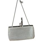 Whiting & Davis  Crystal Ball Clutch Dimpled Mesh Sliver Evening Purse Rhinestone Photo 2